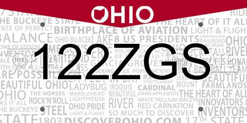 122ZGS Ohio License Plate