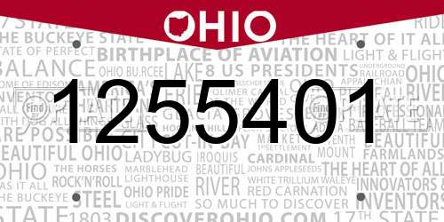 1255401 Ohio License Plate
