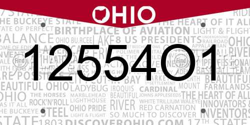 12554O1 Ohio License Plate