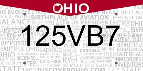 125VB7 Ohio License Plate