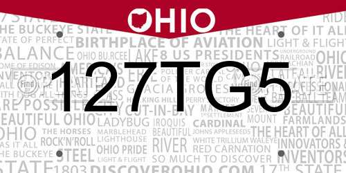 127TG5 Ohio License Plate
