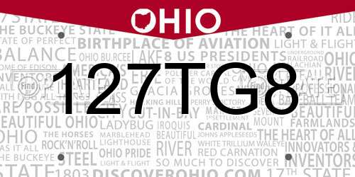127TG8 Ohio License Plate