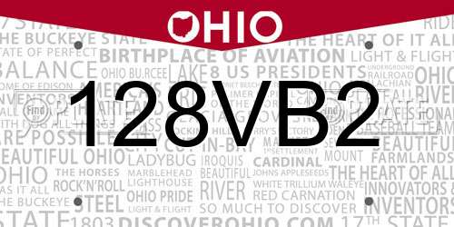 128VB2 Ohio License Plate