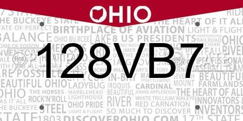 128VB7 Ohio License Plate