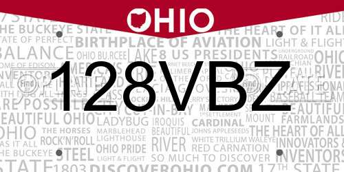 128VBZ Ohio License Plate