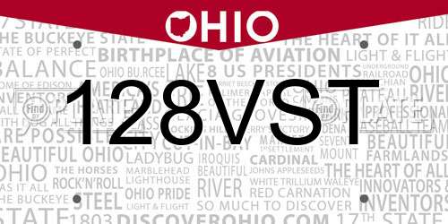 128VST Ohio License Plate