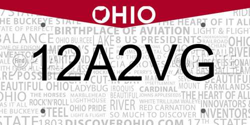 12A2VG Ohio License Plate