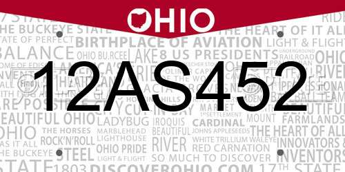 12AS452 Ohio License Plate