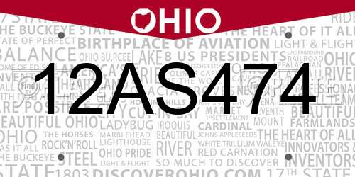 12AS474 Ohio License Plate