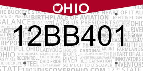12BB401 Ohio License Plate