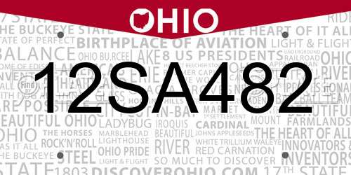 12SA482 Ohio License Plate