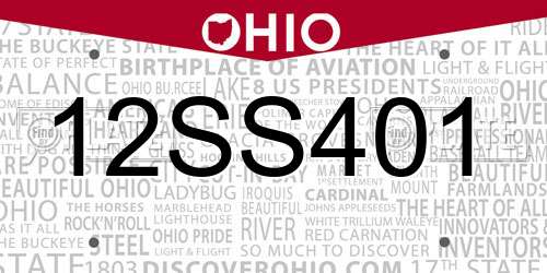12SS401 Ohio License Plate