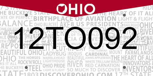 12TO092 Ohio License Plate