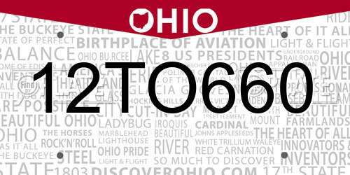 12TO660 Ohio License Plate