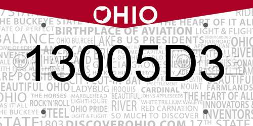 13005D3 Ohio License Plate