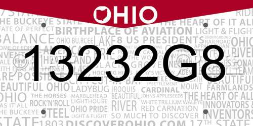 13232G8 Ohio License Plate