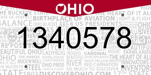 1340578 Ohio License Plate