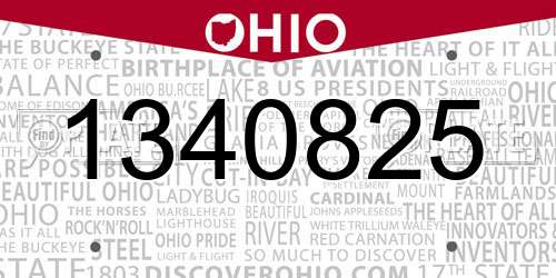 1340825 Ohio License Plate