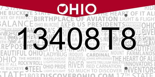 13408T8 Ohio License Plate