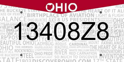 13408Z8 Ohio License Plate