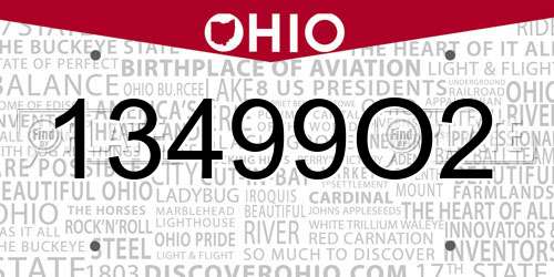 13499O2 Ohio License Plate