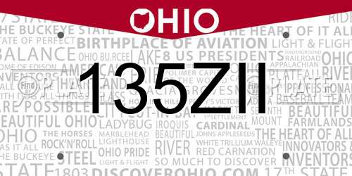 135ZII Ohio License Plate