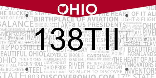 138TII Ohio License Plate