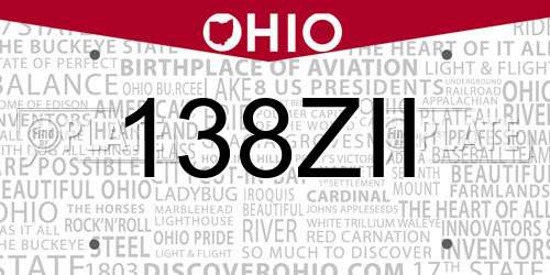138ZII Ohio License Plate