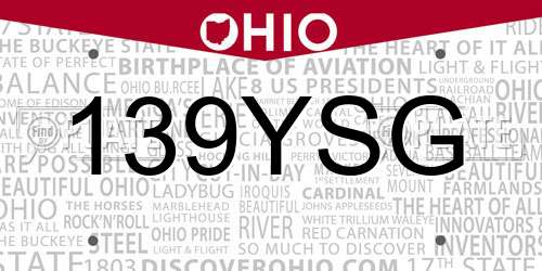 139YSG Ohio License Plate