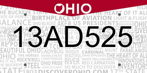 13AD525 Ohio License Plate