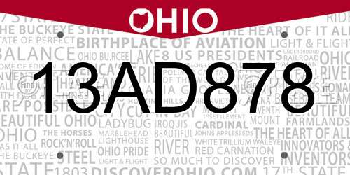 13AD878 Ohio License Plate