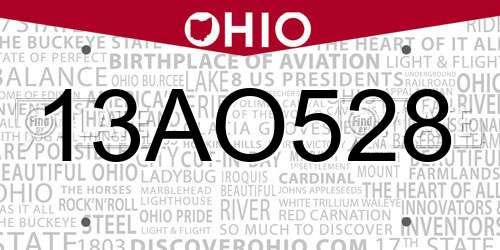 13AO528 Ohio License Plate