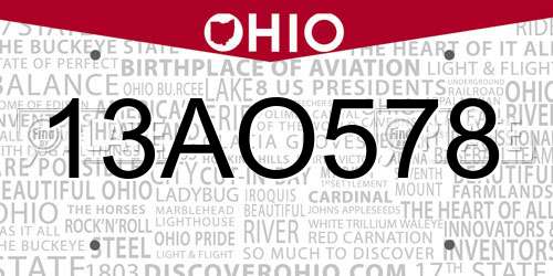 13AO578 Ohio License Plate
