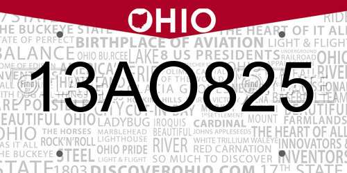 13AO825 Ohio License Plate