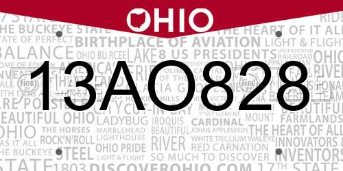 13AO828 Ohio License Plate
