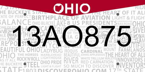13AO875 Ohio License Plate
