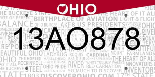 13AO878 Ohio License Plate