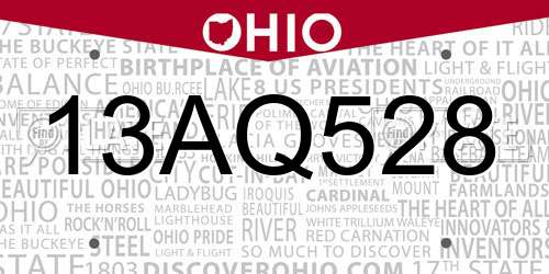 13AQ528 Ohio License Plate