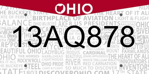 13AQ878 Ohio License Plate