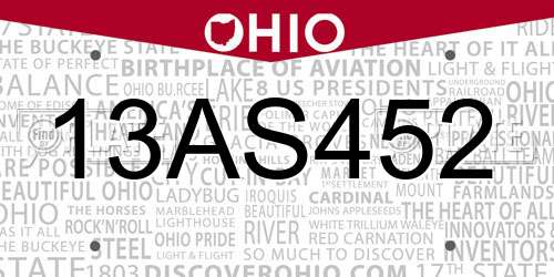 13AS452 Ohio License Plate
