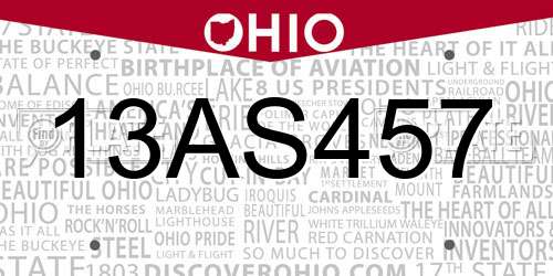 13AS457 Ohio License Plate