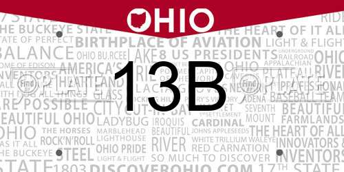 13B Ohio License Plate