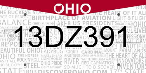 13DZ391 Ohio License Plate