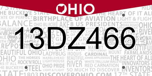 13DZ466 Ohio License Plate