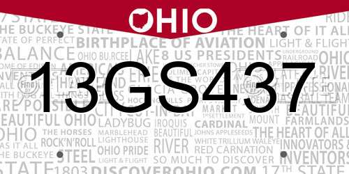 13GS437 Ohio License Plate