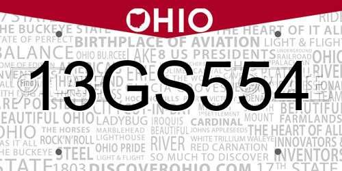 13GS554 Ohio License Plate