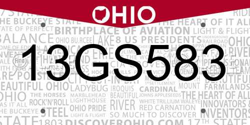 13GS583 Ohio License Plate