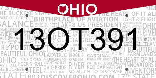 13OT391 Ohio License Plate