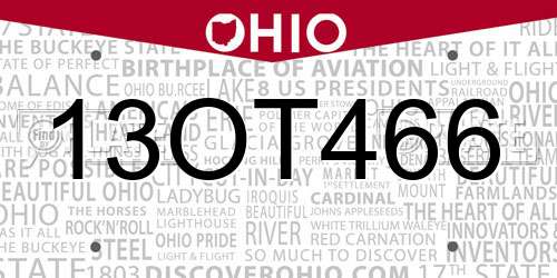 13OT466 Ohio License Plate