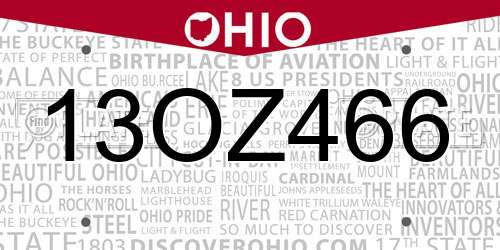 13OZ466 Ohio License Plate